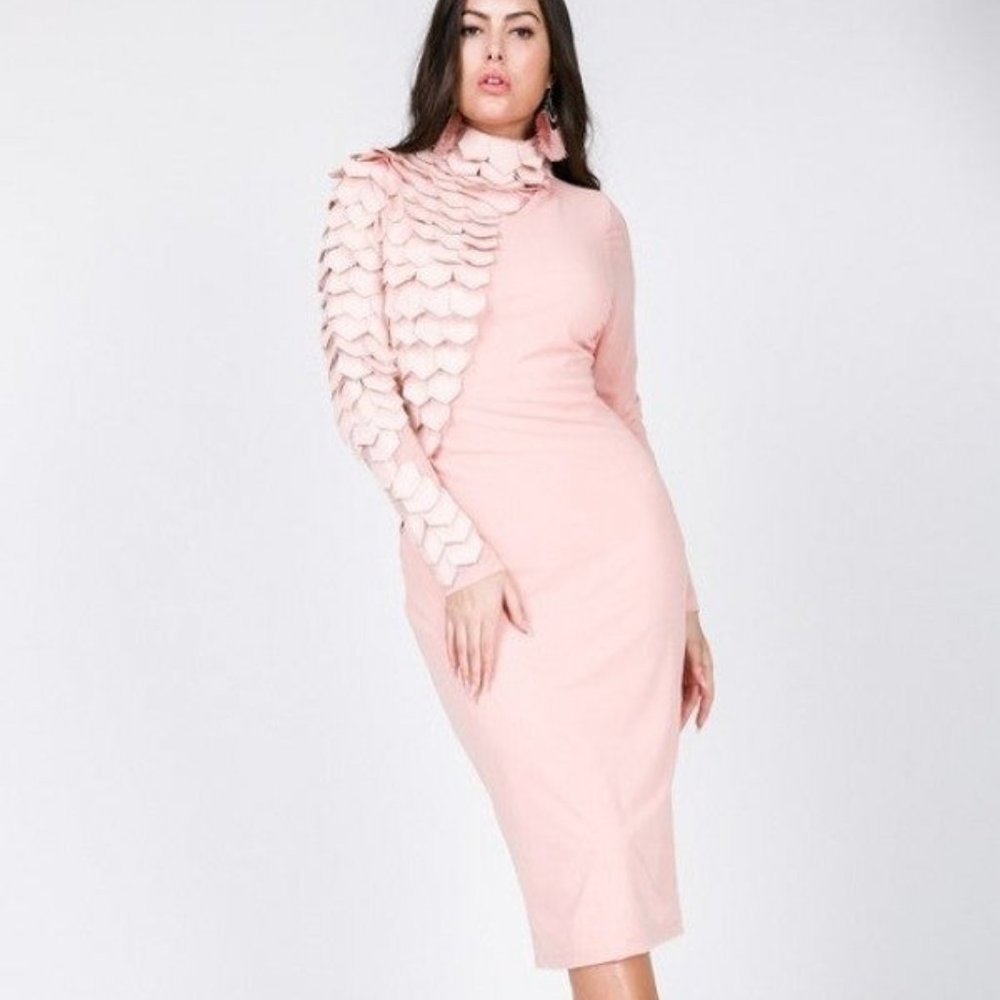 Womens Blus Faux Leather Tiered Long Sleeve Mesh Valentine Midi Dress Size-S NWT